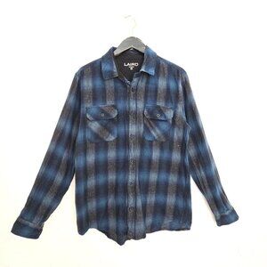 LAIRD BLack Blue Soft Button UP Long Sleeve Flannel Shirt Men Size Medium